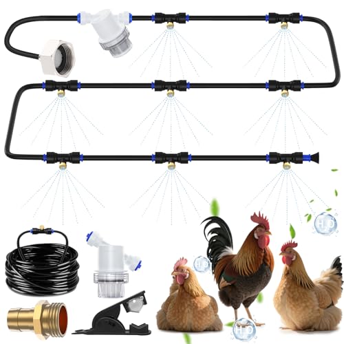 Hühnerstall Nebelsystem – 7,8 m Kühlnebel-Set für Geflügel mit 12 Messingdüsen, Filter, Schlauchschneider und Armaturen – Hinterhof-Hühner-Kühlsystem für Sommerhitze von MASTERFUN
