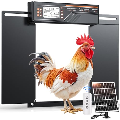 MASTERFUN Größe Automatische Hühnerklappe Solar, Seitlich Öffnende Doppelschiebetür, Elektrische Hühnerklappe Automatisch Hühnertür mit Timer, Lichtsensor, Fernbedienung, Intelligenter Einklemmschutz MASTERFUN Größe Automatische Hühnerklappe Solar, Seitlich Öffnende Doppelschiebetür, Elektrische Hühnerklappe Automatisch Hühnertür mit Timer, Lichtsensor, Fernbedienung, Intelligenter Einklemmschutz von MASTERFUN