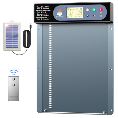 MASTERFUN Aluminum Automatische Hühnerklappe Solar, Elektrische Hühnerklappe mit Großes Display, Lichtsensor, Timer, Fernbedienung, Hühnerklappe Automatisch Hühnertür, Intelligenter Einklemmschutz MASTERFUN Aluminum Automatische Hühnerklappe Solar, Elektrische Hühnerklappe mit Großes Display, Lichtsensor, Timer, Fernbedienung, Hühnerklappe Automatisch Hühnertür, Intelligenter Einklemmschutz von MASTERFUN