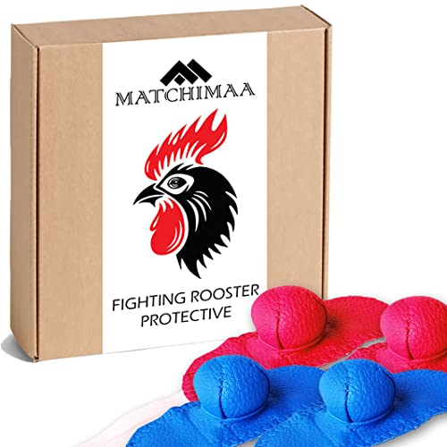 MATCHIMAA - 2 Paar rot & blau (4 Seiten) Kampf Hahnschutz Gamefowl Handschuh Schutz für Gallos Geflügel Huhn Para Botas Hahnzucht Abdeckung Sicherheit Bein Schutz & Pflege Leder von MATCHIMAA