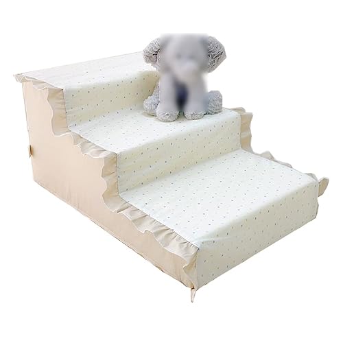 Haustiertreppe, 3 Etagen, Haustiertreppe, Katzentreppe Mit Abnehmbarem Bezug, Hundetreppe for Hohe Betten, Hundetreppe for Couch (Color : Beige A, S : 65 * 40 * 30cm) von MAVIFE