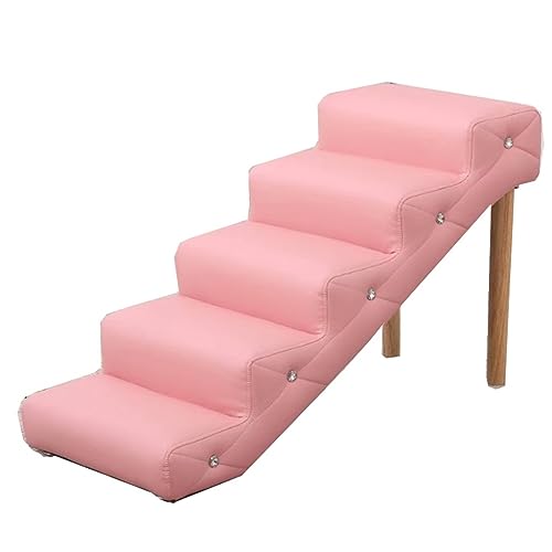 Haustiertreppe, Haustiertreppe, Katzentreppe Mit Holzbeinen, Mit Kunstleder Umwickelt, Hochdichte Schaumstoff-Hundetreppe for Couch-Hochbetten (Color : Rosa, S : 85 * 40 * 50cm) von MAVIFE