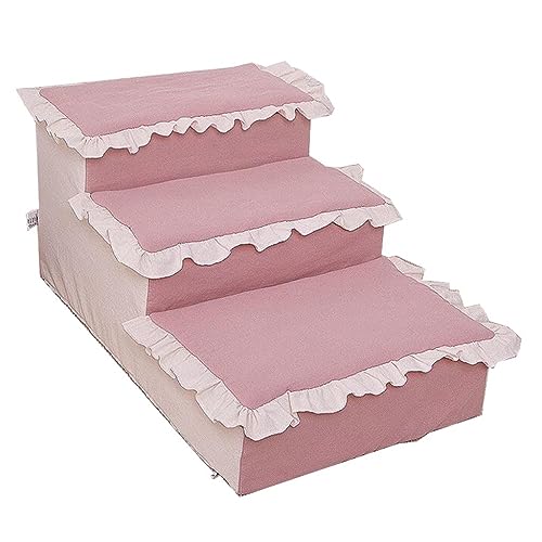 Haustiertreppe, Mit Schwamm Gefüllte Haustiertreppe Mit Abnehmbarem Bezug, Katzentreppe, Hundetreppe, Haustiertreppe for Kleine Katzen, Kleine Hunde (Color : Rosa, S : 65 * 40 * 30cm) von MAVIFE