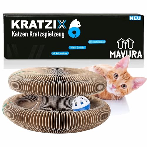 KRATZIX Katzen Kratzspielzeug Kratzpappe faltbares Katzenspielzeug, Kratzmatte Kratz Matte Pappe rund mit Ball & Katzenminze KRATZIX Katzen Kratzspielzeug Kratzpappe faltbares Katzenspielzeug, Kratzmatte Kratz Matte Pappe rund mit Ball & Katzenminze von MAVURA