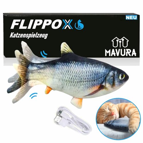 MAVURAPets Flippy zappelnder elektrischer Fisch Set Interaktiv Katzenspielzeug mit Katzenminze Katzen Spielzeug Selbstbeschäftigung Intelligenz elektrisch USB Fish von MAVURA