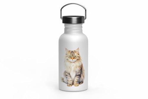 MAXIKIWI - Einwandige Edelstahl-Trinkflasche mit Schraubverschluss und Griff, nicht isoliert, leicht, BPA-frei, auslaufsicher, Katzenrassen, 500 ml von MAXIKIWI
