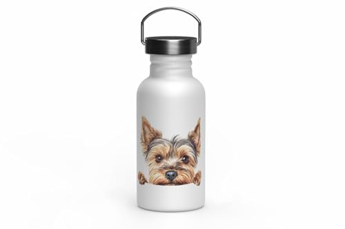 MAXIKIWI - Einwandige Edelstahl-Trinkflasche mit Schraubverschluss und Griff, nicht isoliert, leicht, BPA-frei, auslaufsicher – Peeking Dog Breed – 500 ml von MAXIKIWI
