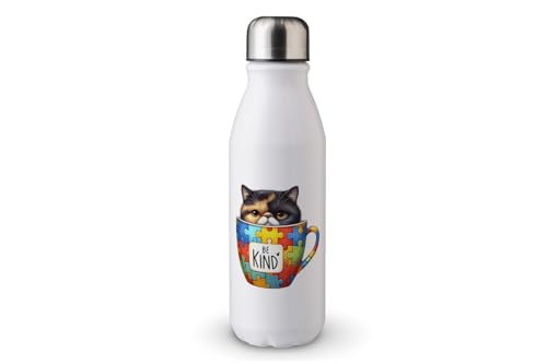MAXIKIWI - Einwandige Wasserflasche mit Schraubverschluss, nicht isoliert, leichtes Aluminium, BPA-frei, auslaufsicher, Cat Be Kind Autismus-Bewusstsein - 500 ml MAXIKIWI - Einwandige Wasserflasche mit Schraubverschluss, nicht isoliert, leichtes Aluminium, BPA-frei, auslaufsicher, Cat Be Kind Autismus-Bewusstsein - 500 ml von MAXIKIWI