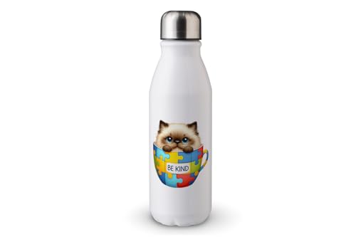 MAXIKIWI - Einwandige Wasserflasche mit Schraubverschluss, nicht isoliert, leichtes Aluminium, BPA-frei, auslaufsicher, Cat Be Kind Autismus-Bewusstsein - 500 ml MAXIKIWI - Einwandige Wasserflasche mit Schraubverschluss, nicht isoliert, leichtes Aluminium, BPA-frei, auslaufsicher, Cat Be Kind Autismus-Bewusstsein - 500 ml von MAXIKIWI