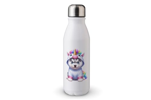 MAXIKIWI - Einwandige Wasserflasche mit Schraubverschluss, nicht isoliert, leichtes Aluminium, BPA-frei, auslaufsicher, Einhorn-Kostüm für Hunde, 500 ml von MAXIKIWI