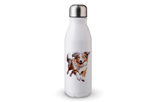 MAXIKIWI - Einwandige Wasserflasche mit Schraubverschluss, nicht isoliert, leichtes Aluminium, BPA-frei, auslaufsicher, Happy Dog Running - 500 ml von MAXIKIWI
