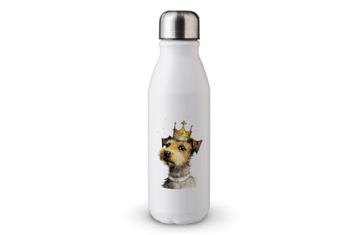 MAXIKIWI - Einwandige Wasserflasche mit Schraubverschluss, nicht isoliert, leichtes Aluminium, BPA-frei, auslaufsicher, Hund trägt Krone - 500 ml von MAXIKIWI