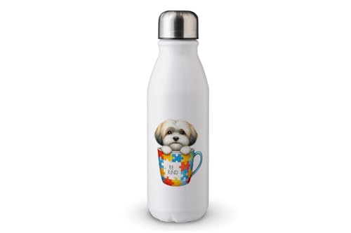 MAXIKIWI - Einwandige Wasserflasche mit Schraubverschluss, nicht isoliert, leichtes Aluminium, BPA-frei, auslaufsicher, Hunde-Bewusstsein für Autismus, 500 ml von MAXIKIWI