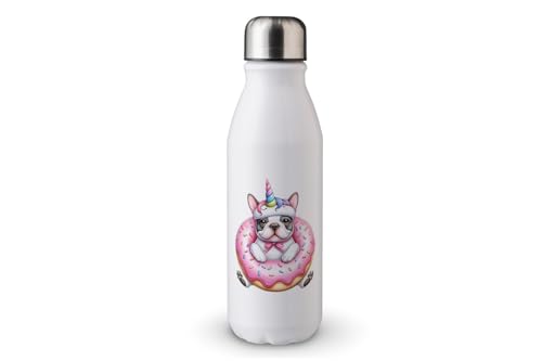 MAXIKIWI - Einwandige Wasserflasche mit Schraubverschluss, nicht isoliert, leichtes Aluminium, BPA-frei, auslaufsicher, Hunde-Einhorn und Donut, 500 ml von MAXIKIWI