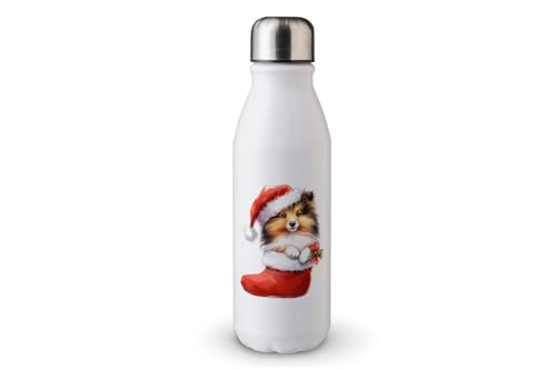 MAXIKIWI - Einwandige Wasserflasche mit Schraubverschluss, nicht isoliert, leichtes Aluminium, BPA-frei, auslaufsicher, Hunde-Weihnachtsstrumpf - 500 ml von MAXIKIWI