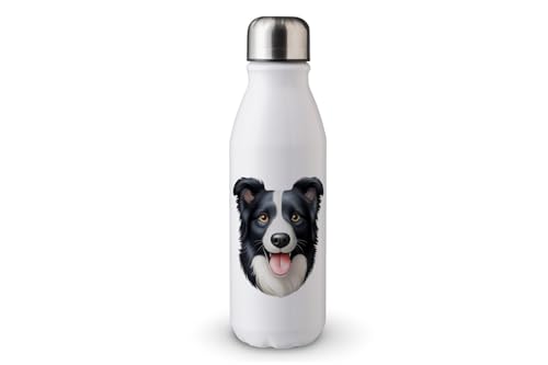 MAXIKIWI - Einwandige Wasserflasche mit Schraubverschluss, nicht isoliert, leichtes Aluminium, BPA-frei, auslaufsicher, Hundegesichts-Emoji, 500 ml von MAXIKIWI