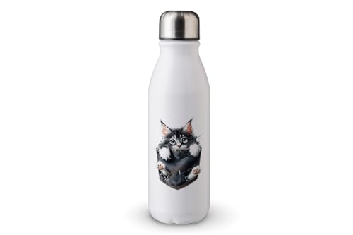 MAXIKIWI - Einwandige Wasserflasche mit Schraubverschluss, nicht isoliert, leichtes Aluminium, BPA-frei, auslaufsicher, Katzenpfoten-Shirt, 500 ml von MAXIKIWI