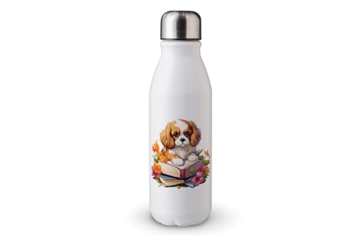 MAXIKIWI - Einwandige Wasserflasche mit Schraubverschluss, nicht isoliert, leichtes Aluminium, BPA-frei, auslaufsicher, Kawaii Dogs Book Hoarder - 500 ml von MAXIKIWI