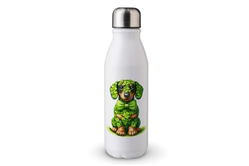 MAXIKIWI - Einwandige Wasserflasche mit Schraubverschluss, nicht isoliert, leichtes Aluminium, BPA-frei, auslaufsicher, Kleeblatt-Hundepatricks Day, 500 ml von MAXIKIWI