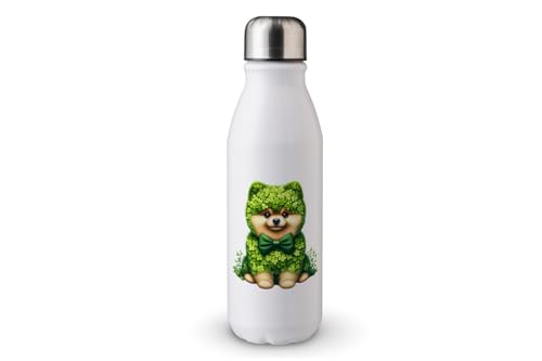 MAXIKIWI - Einwandige Wasserflasche mit Schraubverschluss, nicht isoliert, leichtes Aluminium, BPA-frei, auslaufsicher, Kleeblatt-Hundepatricks Day, 500 ml von MAXIKIWI
