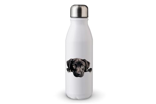 MAXIKIWI - Einwandige Wasserflasche mit Schraubverschluss, nicht isoliert, leichtes Aluminium, BPA-frei, auslaufsicher, Peeking Dogs, 500 ml von MAXIKIWI