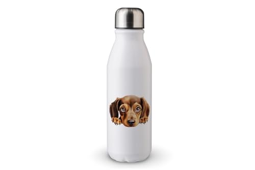 MAXIKIWI - Einwandige Wasserflasche mit Schraubverschluss, nicht isoliert, leichtes Aluminium, BPA-frei, auslaufsicher, Peeking Dogs, 500 ml von MAXIKIWI