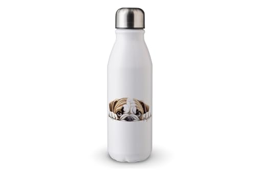 MAXIKIWI - Einwandige Wasserflasche mit Schraubverschluss, nicht isoliert, leichtes Aluminium, BPA-frei, auslaufsicher, Peeking Dogs, 500 ml von MAXIKIWI