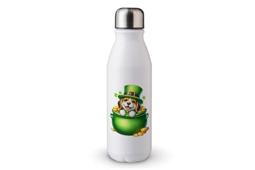 MAXIKIWI - Einwandige Wasserflasche mit Schraubverschluss, nicht isoliert, leichtes Aluminium, BPA-frei, auslaufsicher, St. Patricks Day Dog mit - 500 ml von MAXIKIWI