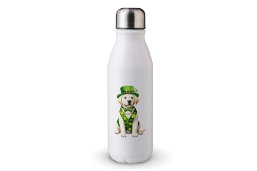 MAXIKIWI - Einwandige Wasserflasche mit Schraubverschluss, nicht isoliert, leichtes Aluminium, BPA-frei, auslaufsicher, St. Patricks Day Dogs - 500 ml von MAXIKIWI