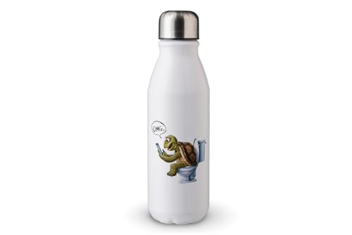 MAXIKIWI - Einwandige Wasserflasche mit Schraubverschluss, nicht isoliert, leichtes Aluminium, BPA-frei, auslaufsicher, Tiere auf Toilette mit Telefon, 500 ml von MAXIKIWI
