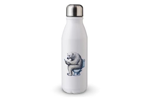 MAXIKIWI - Einwandige Wasserflasche mit Schraubverschluss, nicht isoliert, leichtes Aluminium, BPA-frei, auslaufsicher, Tiere auf Toilette mit Telefon, 500 ml von MAXIKIWI