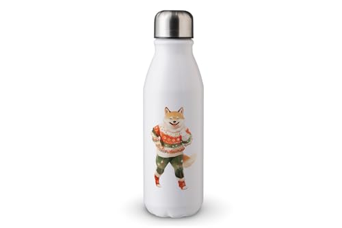 MAXIKIWI - Einwandige Wasserflasche mit Schraubverschluss, nicht isoliert, leichtes Aluminium, BPA-frei, auslaufsicher, Vintage-Stil, Weihnachtshund, 500 ml von MAXIKIWI