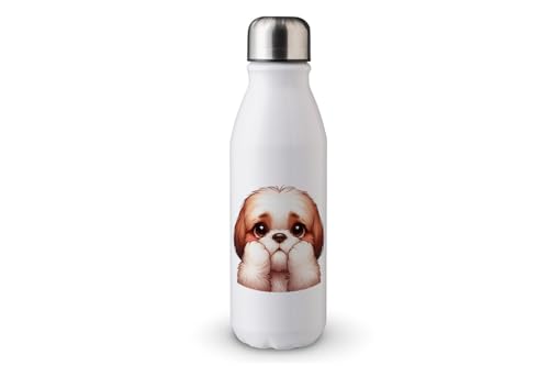 MAXIKIWI - Einwandige Wasserflasche mit Schraubverschluss, nicht isoliert, leichtes Aluminium, BPA-frei, auslaufsicher, traurige Hunde, 500 ml von MAXIKIWI