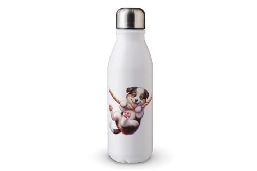 MAXIKIWI - Einwandige Wasserflasche mit Schraubverschluss, nicht isoliert, leichtes Aluminium, BPA-frei, auslaufsicher, verspielter Hund, 500 ml von MAXIKIWI