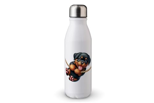MAXIKIWI - Einwandige Wasserflasche mit Schraubverschluss, nicht isoliert, leichtes Aluminium, BPA-frei, auslaufsicher, verspielter Hund, 500 ml von MAXIKIWI