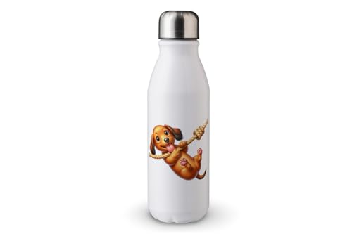 MAXIKIWI - Einwandige Wasserflasche mit Schraubverschluss, nicht isoliert, leichtes Aluminium, BPA-frei, auslaufsicher, verspielter Hund, 500 ml von MAXIKIWI