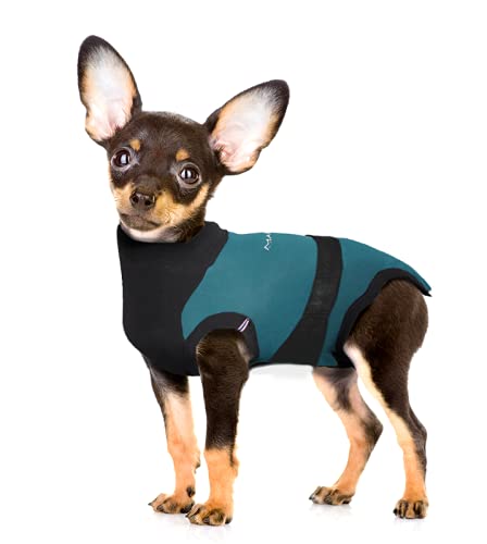 MAXX Chirurgischer Genesungsanzug für Hunde, E-Kragen-Alternative, postoperativer Einteiler von Tierarzt, nach Operationen, Anti-Lecken Haustierkleidung, kuscheliger Anzug (Pfauenblau-grau, S) von MAXX