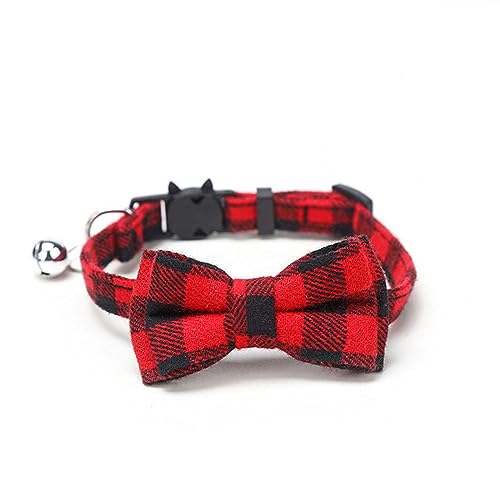 Hundehalsband, Katzenhalsband, Haustier-Breakaway-Katzenhalsband mit Fliege und Glöckchen, niedliches kariertes weihnachtliches rotes elastisches, verstellbares Hundehalsband mit Schärpe, kleine Glöck Hundehalsband, Katzenhalsband, Haustier-Breakaway-Katzenhalsband mit Fliege und Glöckchen, niedliches kariertes weihnachtliches rotes elastisches, verstellbares Hundehalsband mit Schärpe, kleine Glöck von MAYABI