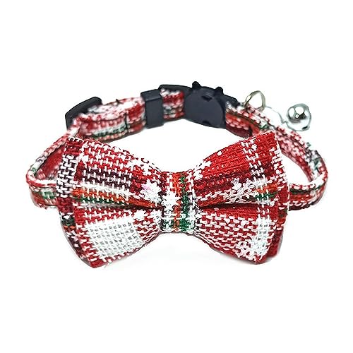 Hundehalsband, Katzenhalsband, Haustier-Breakaway-Katzenhalsband mit Fliege und Glöckchen, niedliches kariertes weihnachtliches rotes elastisches, verstellbares Hundehalsband mit Schärpe, kleine Glöck Hundehalsband, Katzenhalsband, Haustier-Breakaway-Katzenhalsband mit Fliege und Glöckchen, niedliches kariertes weihnachtliches rotes elastisches, verstellbares Hundehalsband mit Schärpe, kleine Glöck von MAYABI