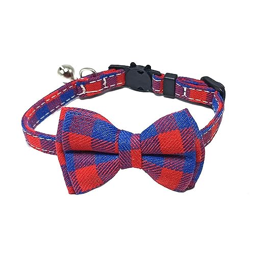 Hundehalsband, Katzenhalsband, Haustier-Breakaway-Katzenhalsband mit Fliege und Glöckchen, niedliches kariertes weihnachtliches rotes elastisches, verstellbares Hundehalsband mit Schärpe, kleine Glöck Hundehalsband, Katzenhalsband, Haustier-Breakaway-Katzenhalsband mit Fliege und Glöckchen, niedliches kariertes weihnachtliches rotes elastisches, verstellbares Hundehalsband mit Schärpe, kleine Glöck von MAYABI