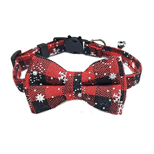 Hundehalsband, Katzenhalsband, Haustier-Breakaway-Katzenhalsband mit Fliege und Glöckchen, niedliches kariertes weihnachtliches rotes elastisches, verstellbares Hundehalsband mit Schärpe, kleine Glöck Hundehalsband, Katzenhalsband, Haustier-Breakaway-Katzenhalsband mit Fliege und Glöckchen, niedliches kariertes weihnachtliches rotes elastisches, verstellbares Hundehalsband mit Schärpe, kleine Glöck von MAYABI