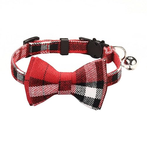 Hundehalsband, Katzenhalsband, Haustier-Breakaway-Katzenhalsband mit Fliege und Glöckchen, niedliches kariertes weihnachtliches rotes elastisches, verstellbares Hundehalsband mit Schärpe, kleine Glöck Hundehalsband, Katzenhalsband, Haustier-Breakaway-Katzenhalsband mit Fliege und Glöckchen, niedliches kariertes weihnachtliches rotes elastisches, verstellbares Hundehalsband mit Schärpe, kleine Glöck von MAYABI