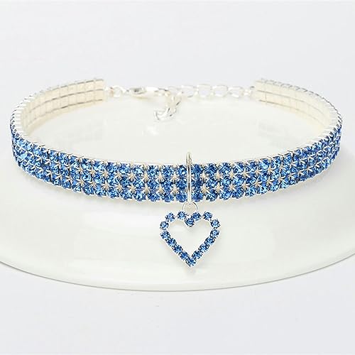 MAYABI Hundehalsband, Katzenhalsband, Katzenhalsband, mehrfarbige Kristall-Halskette, Imitationsperle, Strass-Anhänger, Perlenkette, Hundehalsband, Katze, Hundehalsband (Color : Blu, Size : Small) von MAYABI