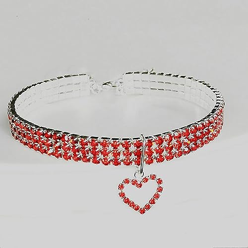 MAYABI Hundehalsband, Katzenhalsband, Katzenhalsband, mehrfarbige Kristall-Halskette, Imitationsperle, Strass-Anhänger, Perlenkette, Hundehalsband, Katze, Hundehalsband (Color : Rosso, Size : Large) von MAYABI