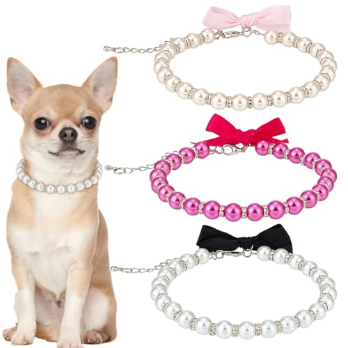 MAYJOYDIY 3 Stück 3 Farben Strass & Perlen Hunde Katzenhalsband 25cm Haustierhalskette Mit Accessoires Und Schleife Für Welpen Kätzchen Hochzeit Geburtstag Party Kleidung Kostüm (Rot Weiß Rosa) MAYJOYDIY 3 Stück 3 Farben Strass & Perlen Hunde Katzenhalsband 25cm Haustierhalskette Mit Accessoires Und Schleife Für Welpen Kätzchen Hochzeit Geburtstag Party Kleidung Kostüm (Rot Weiß Rosa) von MAYJOYDIY