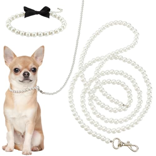 MAYJOYDIY Weißes Perlenhalsband Perlenleine Für Hunde Haustiere Und Katzen Set 120cm Perlen Haustierleinenverlängerung Mit Legierungsverschluss Für Kleine Mittelgroße Und Große Hunde Haustierbedarf von MAYJOYDIY