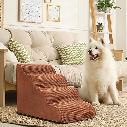 Hundetreppe Hunderampe Katzentreppe,Haustiertreppe für Hunde und Katzen,rutschfeste Haustiertreppe mit Abnehmbarer äußere Schicht,Stufen für Hunde (48 * 40 * 72cm/4 Lagen/Braun) von MAYMA