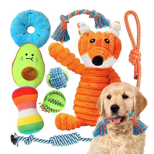 MAYOKIAAR 9 Pack Quietschendes Welpenspielzeug-Set für kleine Hunde – Plüsch- & Kauspielzeug mit Ball und Seil für interaktiven Spielspaß von MAYOKIAAR
