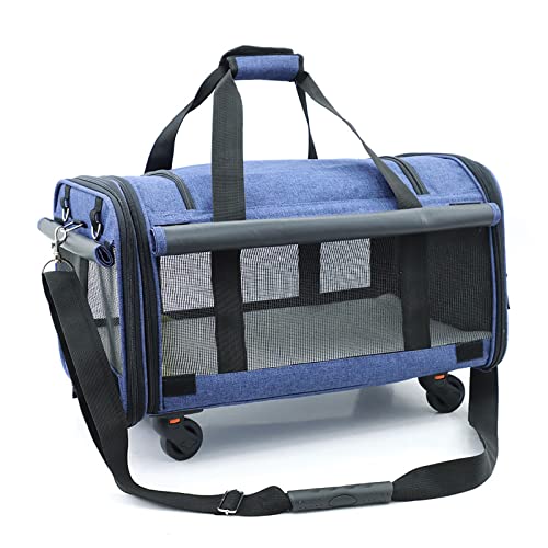 MAZLJ Hundetragetasche für kleine Hunde, 15 kg mit Rädern, Katzen-Tragetasche mit Fenster, groß, abnehmbar, Universal-Rad, faltbar, hohe Kapazität, Blau, 60 x 38 x 32 cm von MAZLJ