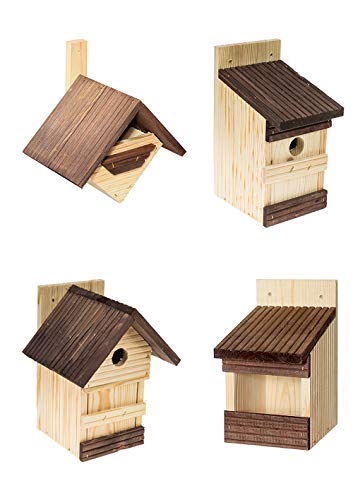 MAZUR International 4 anders Nistkasten Natur für Blaumeisen & kleine Meisenarten aus Holz -wetterfest, Vogelhaus für Meisen, Nisthilfe mit 27 mm Einflugloch Vogelhaus Meisenkasten Nisthöhle … von MAZUR International